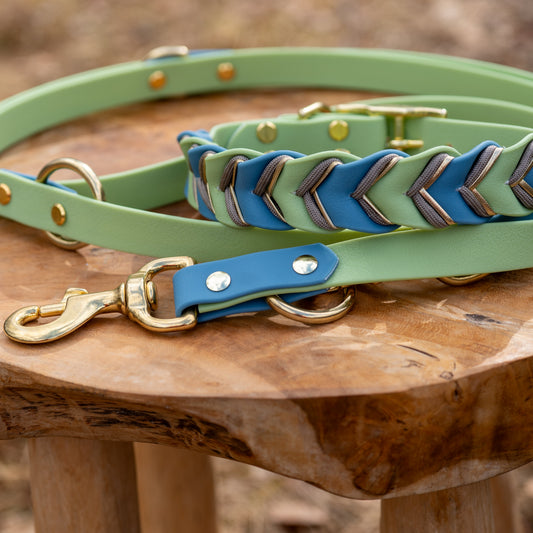 Halsband „Velia Goldline“ - Limettengrün & Petrol