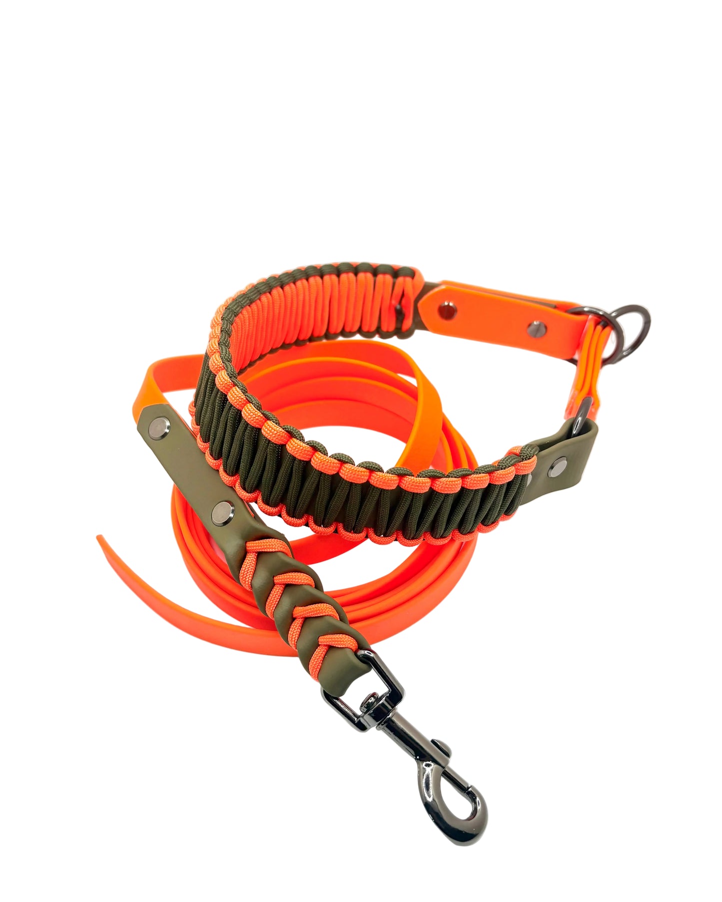 Zugstopp Halsband "Nero" - Neonorange & Oliv