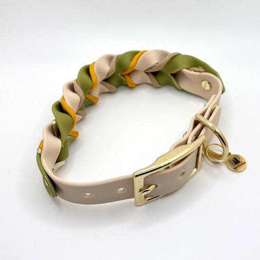 Halsband „Velia Goldline“ - Olivgrün & Creme