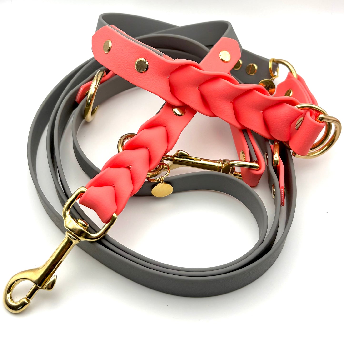 Hundeleine „Nova“ – Coral & Grau (3-fach verstellbar)