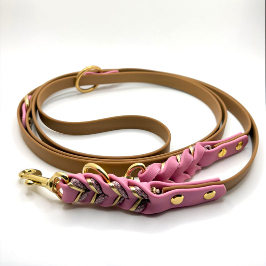 Hundeleine „Velia Goldline“ –  Karamell & Altrosa (3-fach verstellbar)