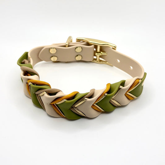 Halsband „Velia Goldline“ - Olivgrün & Creme