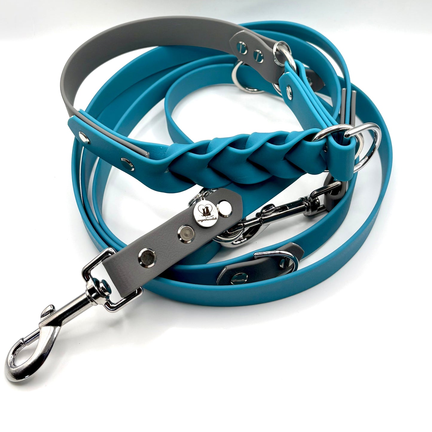 Zugstopp Halsband "Nova" - Türkis & Grau