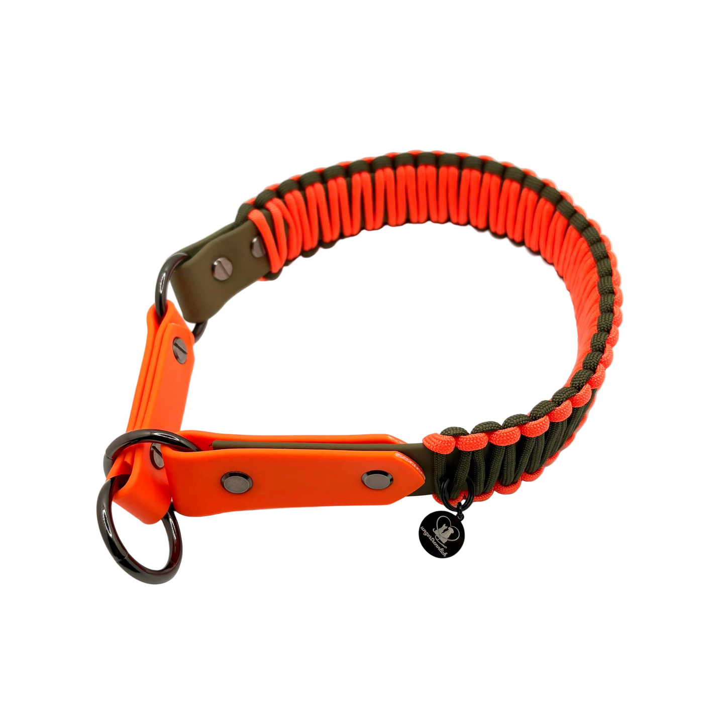 Zugstopp Halsband "Nero" - Neonorange & Oliv