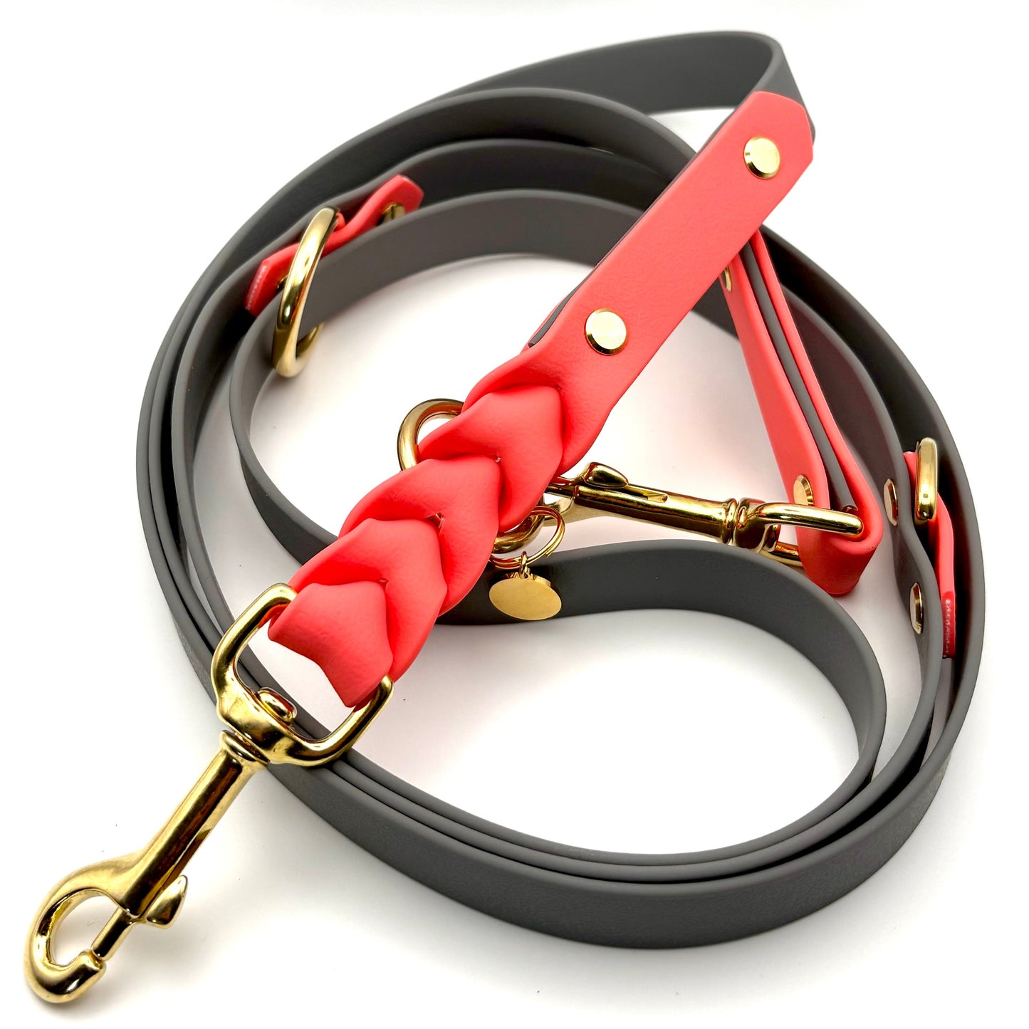 Hundeleine „Nova“ – Coral & Grau (3-fach verstellbar)