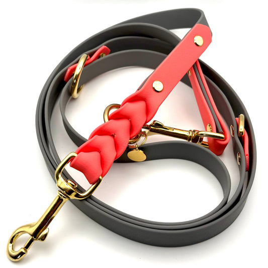 Hundeleine „Nova“ – Coral & Grau (3-fach verstellbar)