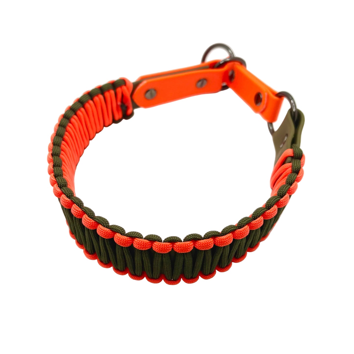 Zugstopp Halsband "Nero" - Neonorange & Oliv