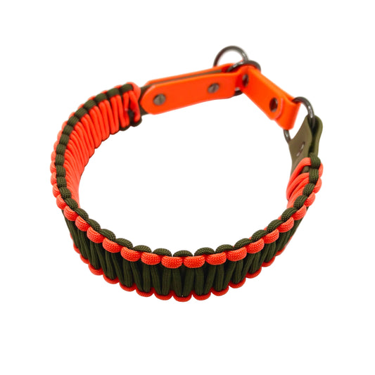 Zugstopp Halsband "Nero" - Neonorange & Oliv